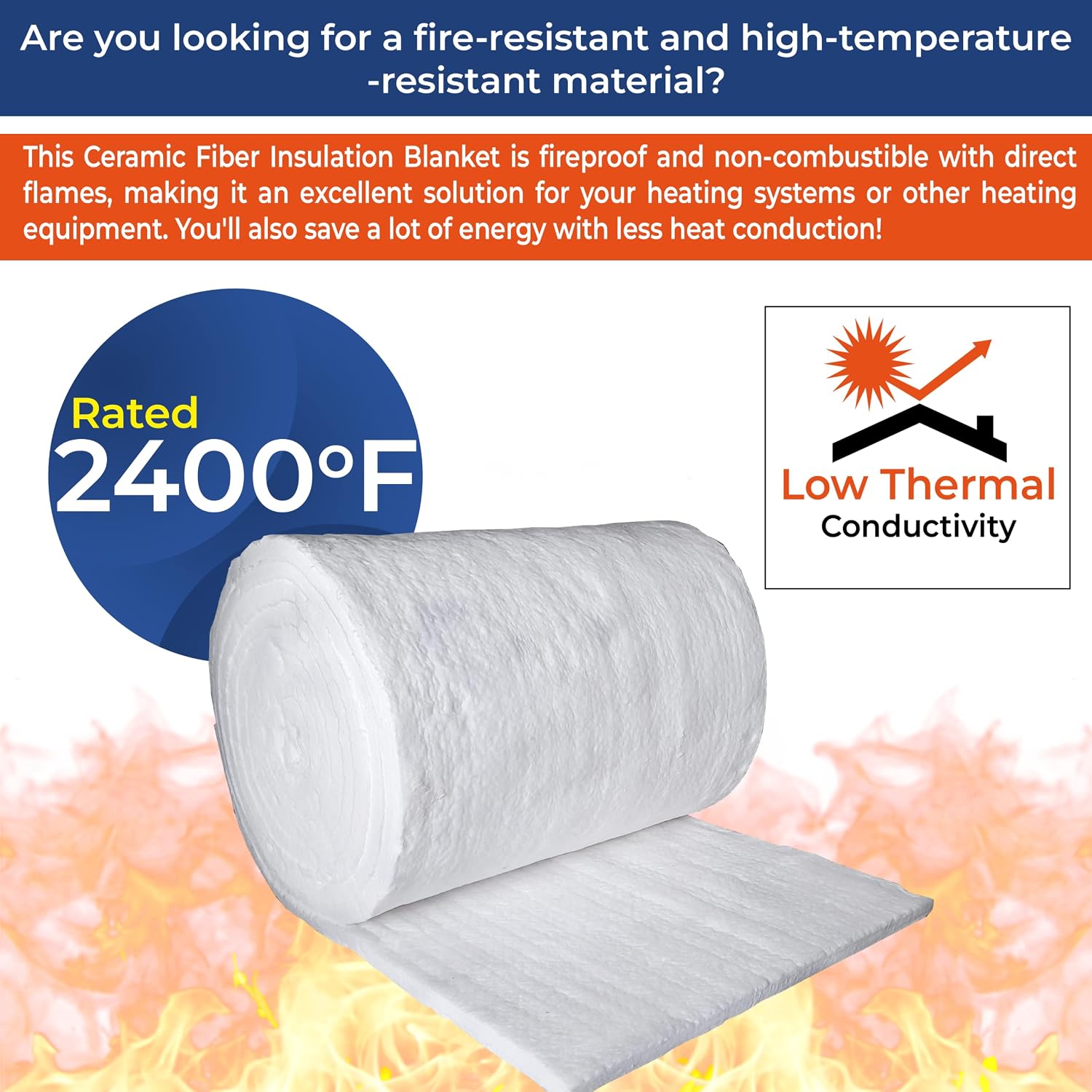 SIMOND STORE Ceramic Fiber Insulation Roll - 2400F (1315C) 1' x 24' x 25' - High Density Fireproof Insulation Blanket for Forge, Foundry, Furnace, Kiln, Wood Stove, Pizza Oven, Chimney, Dishwasher