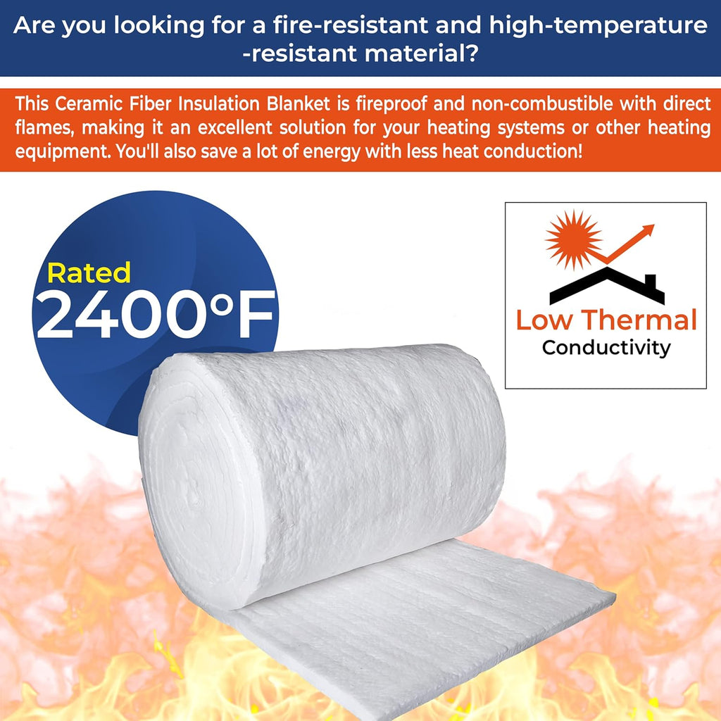 Ceramic Fiber Insulation - 25' x 24' x 1' (Thick), High Density 2400F (1315C) Fireproof Insulation Baffle for Fireplaces, Stoves, Pizza Ovens, Forges, Furnaces, Kilns, Chimneys, Boilers, Dishwashers