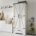 JXQTLINGMU Farmhouse Kitchen Pantry Cabinet - 72' Tall Wood Kitchen Storage Cabinets with Adjustable Shelves & 2 Barn Style Doors & Drawer, Versatile Storage for Dining Room, Bathroom, Antique White