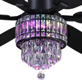 Kviflon 52 Inch Crystal Ceiling Fan with RGB Lights, Black Fandelier Ceiling Fan with Light and Remote/APP Control, Modern Chandelier Ceiling Fan for Bedroom Living Room, Quiet DC Motor, Dimmable LED