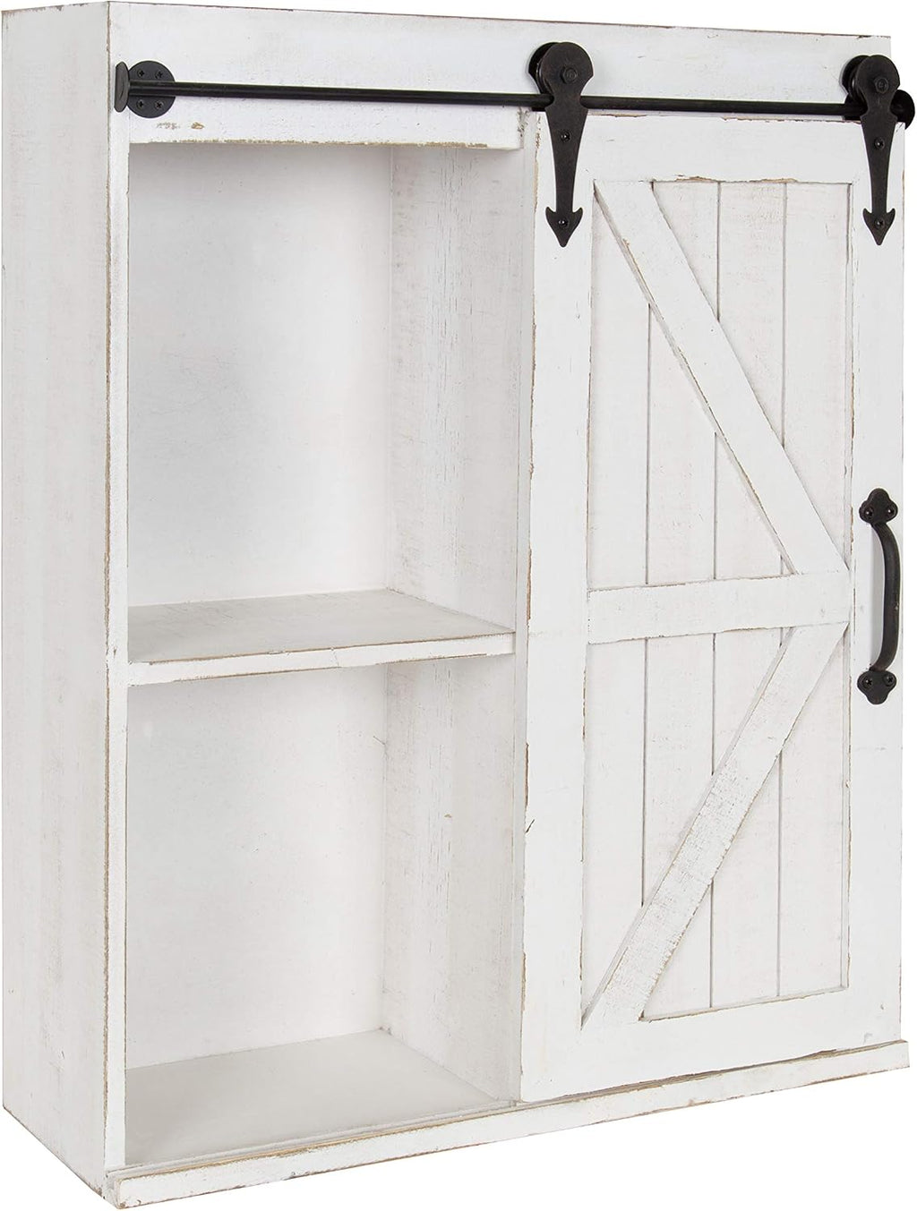 Kate and Laurel Cates Modern Farmhouse Decorative Wood Wall Storage Shelving Cabinet with Sliding Barn Door, Rustic White