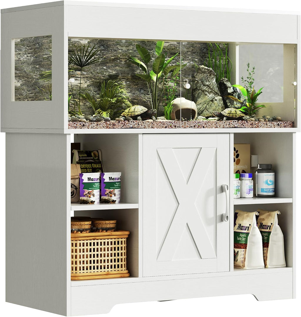 Herture 40 Gallon Reptile Terrarium Tank with Storage Cabinet, Reptile Tank with Stand, for Leopard Geckos, Corn Snakes, Juvenile Pets, Sliding Acrylic Doors, Mesh Top, Power Outlet, White PX03RTW