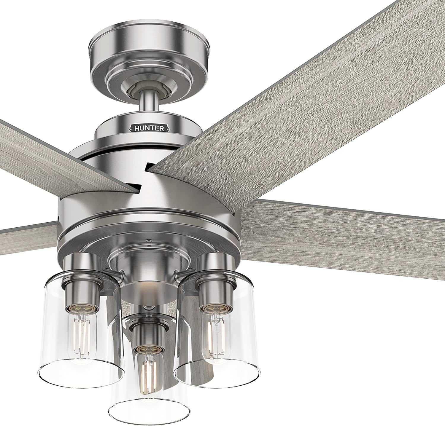 Hunter Fan 52 inch Contemporary Brushed Nickel Indoor Ceiling Fan with Light and Remote Control for Bedroom, Living Room/Family Room, Dining Room, Kitchen, Office (Renewed)