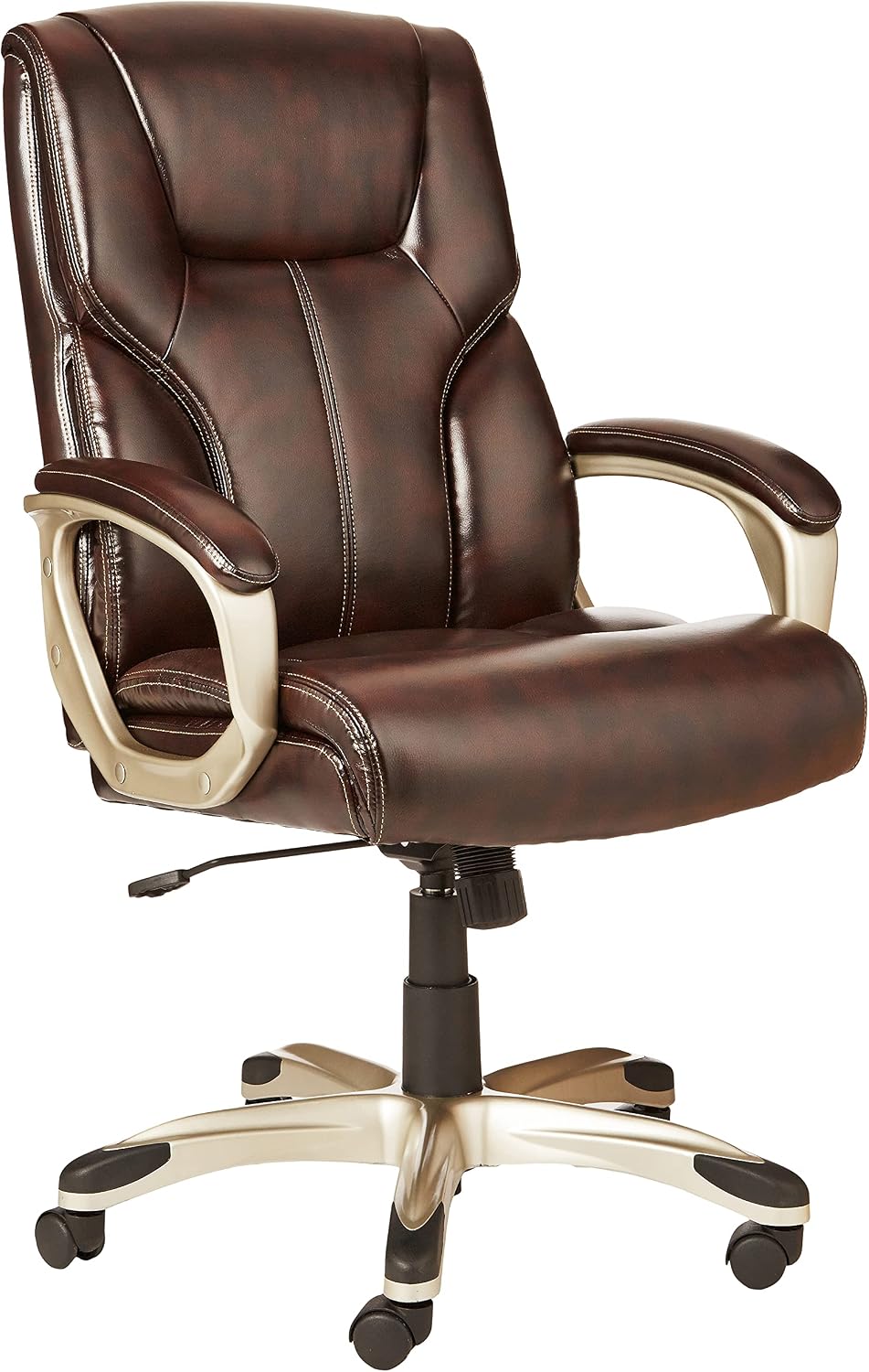 Amazon Basics Executive Home Office Desk Chair with Padded Armrests, Adjustable Height and Tilt, Rolling Swivel Chair, 275 Pound Capacity, Brown and Gold