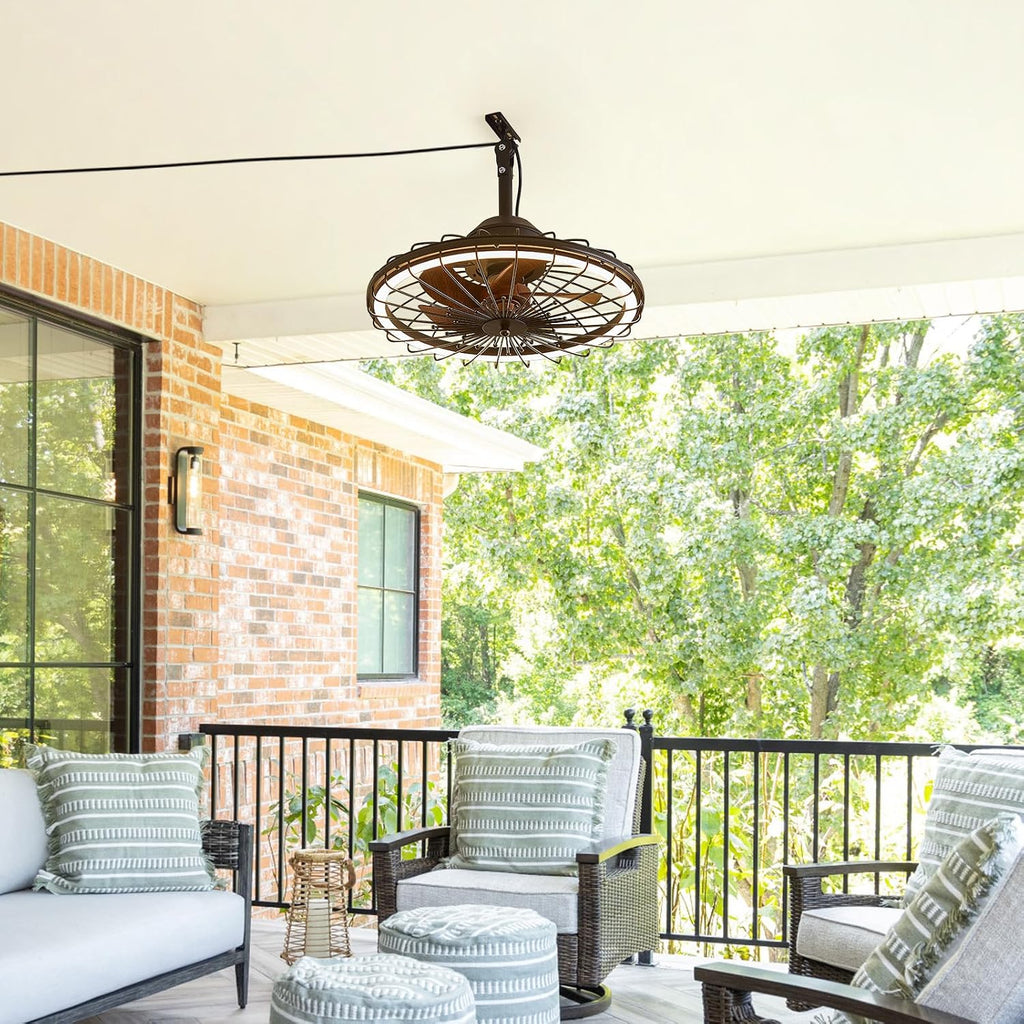 20' Outdoor Ceiling Fans with Light for Patios, IP65 Waterproof Plug in Ceiling Fan, Gazebo Hanging Fan with Remote Control App, Dimmable LED, 6-Speeds for Porch Pergola