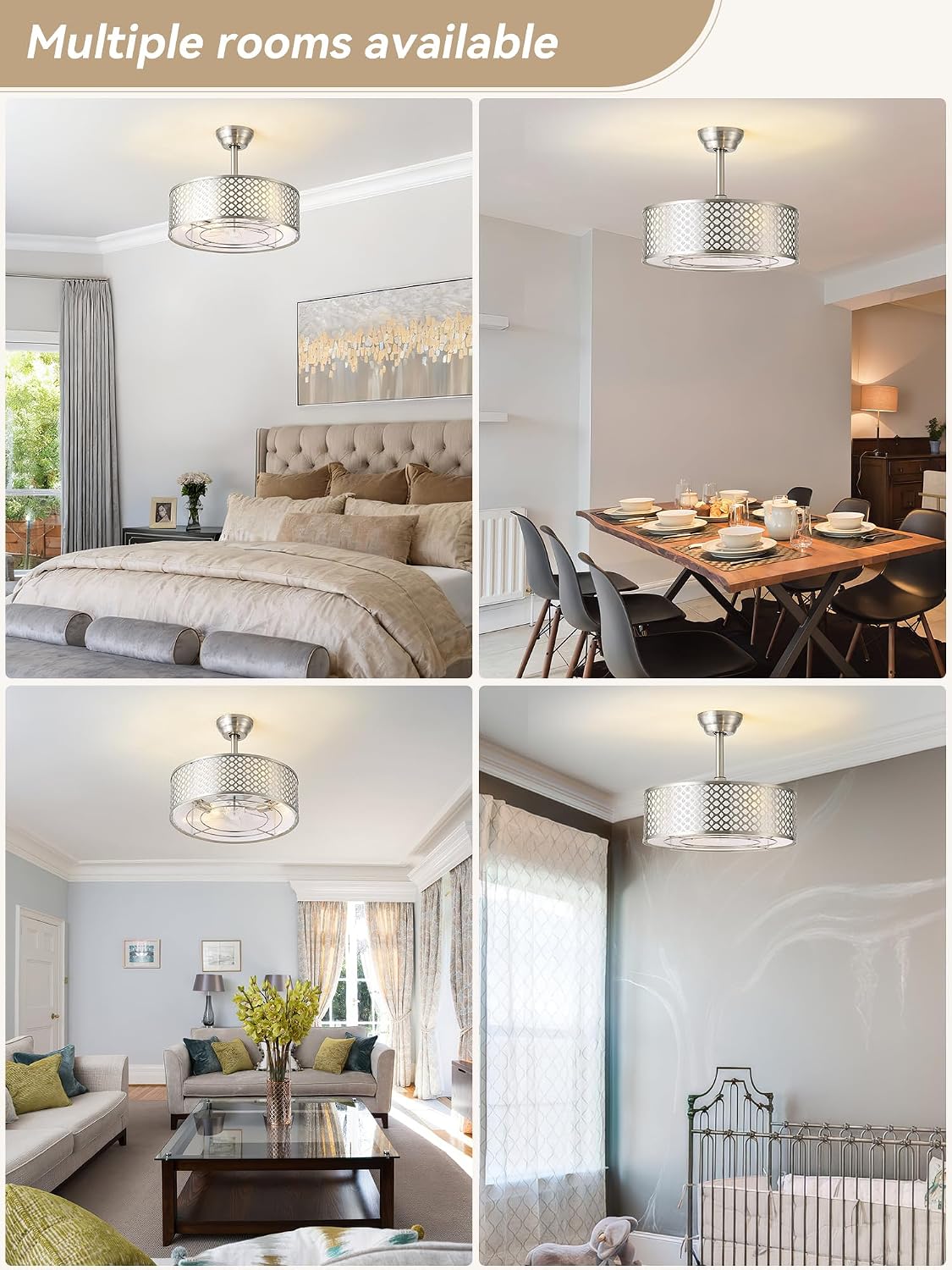 Silver Fandelier Ceiling Fan with Light, 20' Caged Boho Ceiling Fans with Lights and Remote, Mid Century with 6 Speeds for Bedroom, Living Room, Nursery