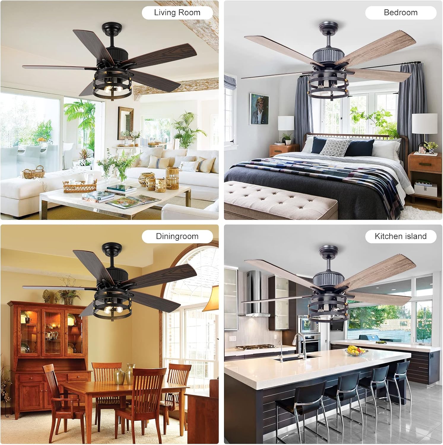 Farmhouse Rustic Ceiling Fan with Lights, 52 Inch Industrial Ceillng Fan Outdoor Ceiling Fan for Patio, Large Airflow Reversible Dual Finish Blades Rustic Fan for Indoor with Timing Function