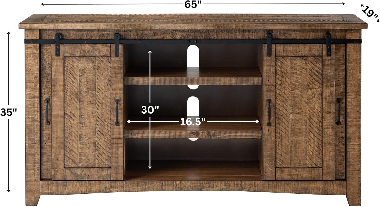 Martin Svensson Home 65' Solid Pine Wood Entertainment Center with Storage. Rustic TV Stand for TVs up to 70.' Sliding Doors, Adjustable Shelves & Cable Management – Natural Finish