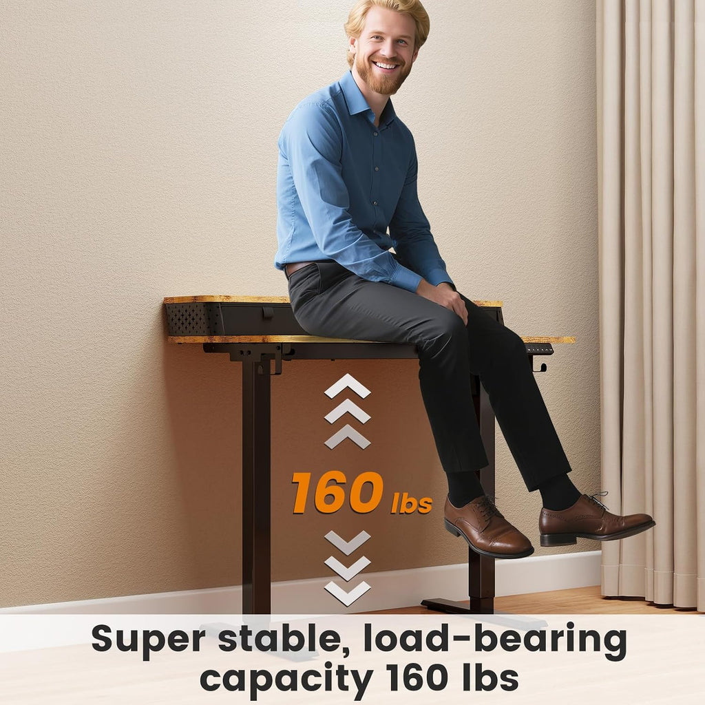 Electric Standing Desk with Two Drawers,40 x 24 Inch Sit Stand Desk Adjustable Height, Stand Up Desk with Storage Shelf, Computer Workstation for Home Office, Rustic Brown