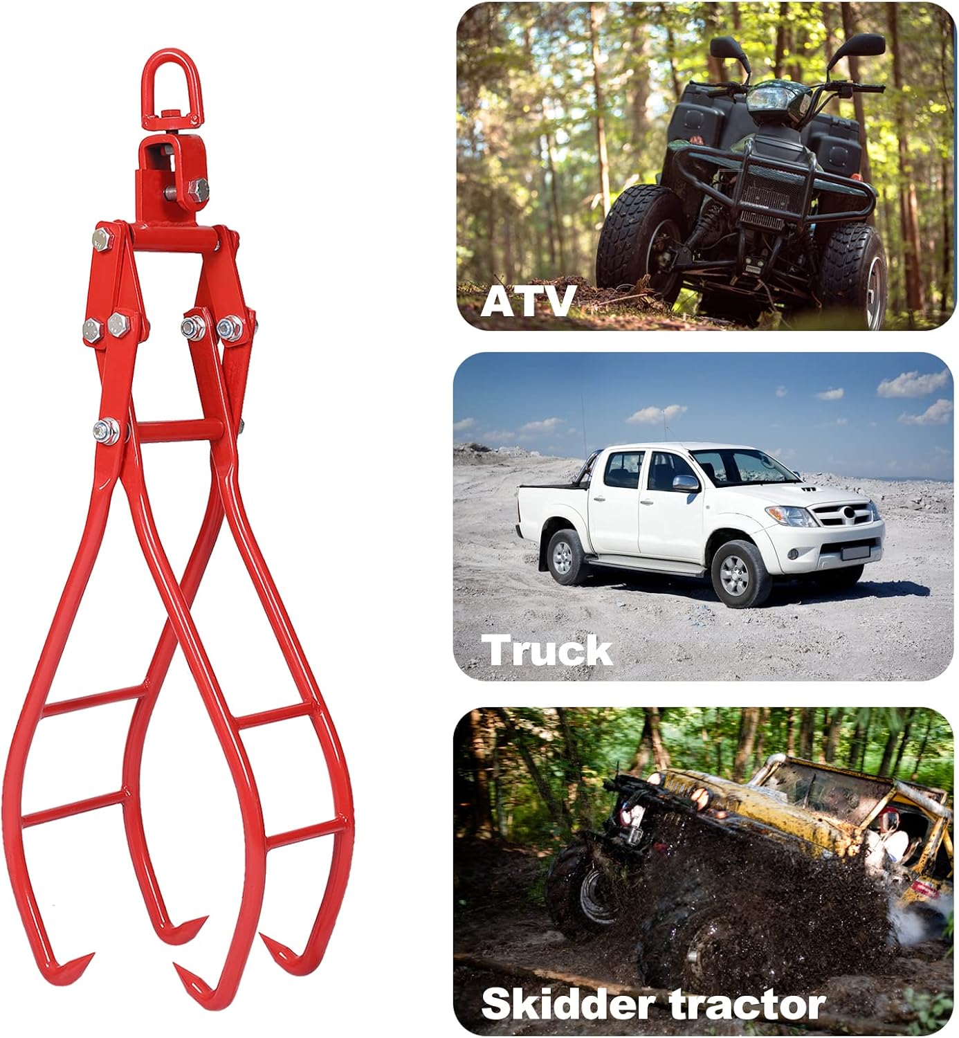 4 Claw 36' Heavy Duty Log Lifting Tongs for Wood Logging Equipment Lifting Clamps, Timber Log Lifting Tongs Solid Steel, Swivel Dragging Steel Tongs Log Lifting, Handling, Dragging & Carrying Tool