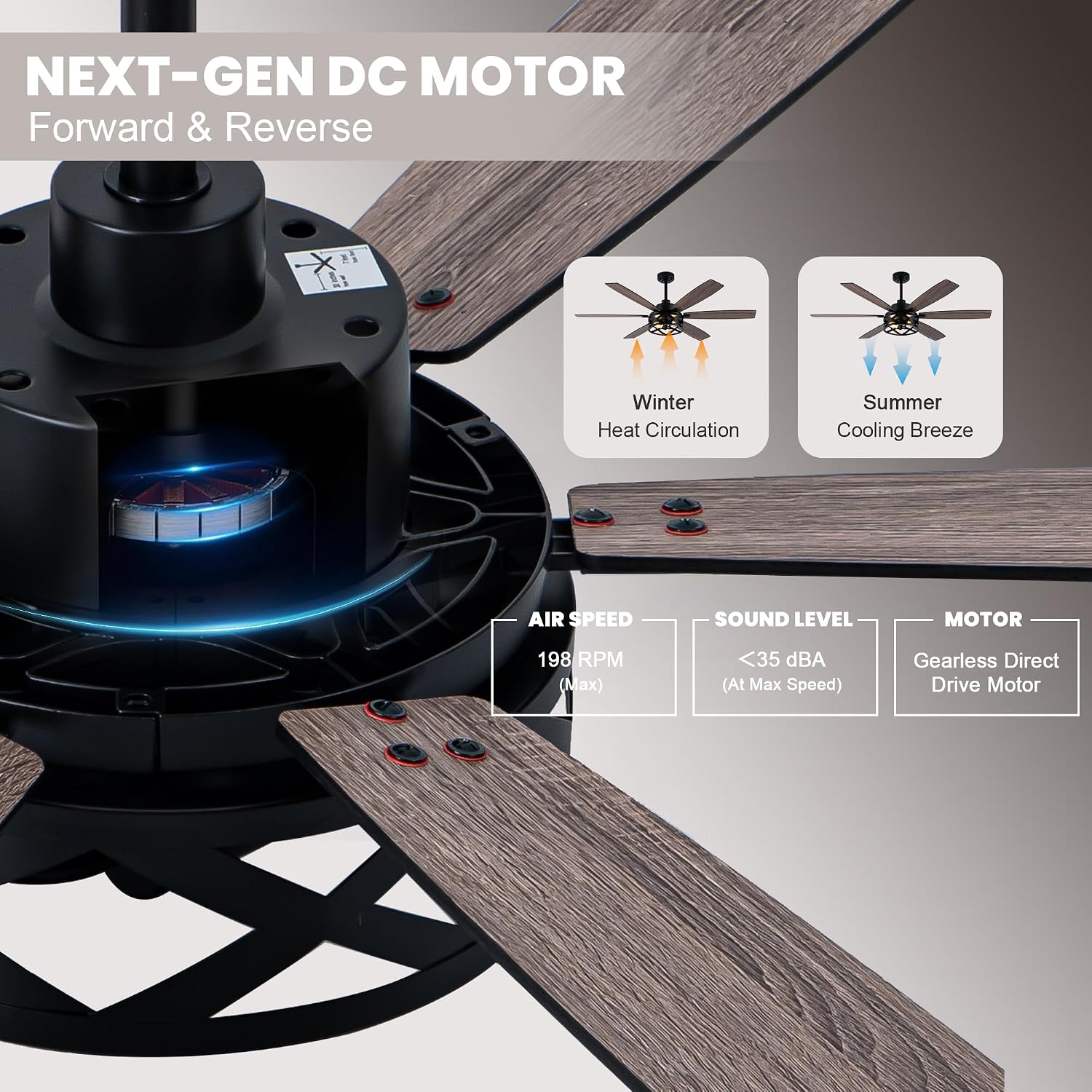 Dawn Whisper 60 Inch Farmhouse Ceiling Fans with Lights and Remote Large Black Caged Rustic Chandelier Ceiling Fan for Bedroom Living Room Quiet and Reversible DC Motor 6 Speeds