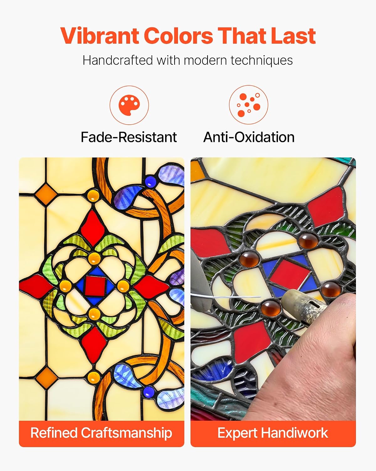 VEVOR Stained Glass Window Panel, 32' x 11' Tiffany Style Hanging Transom Window Panel with Chain, Large Horizontal Rectangle Stain Glass, Vintage Traditional Art Handcrafts for Kitchen Home Decor