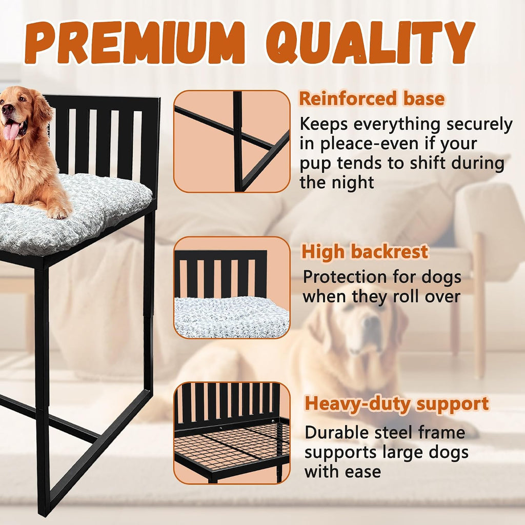 Beside Dog Bed,Adjustable Height Dog Bunk Beds,40''x28'' Metal Dogs Bed Frame with Cushion,Large