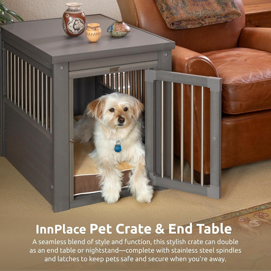 New Age Pet ECOFLEX InnPlace Dog Crate & End Table, Furniture-Style Indoor Kennel for Crate-Trained Dogs, Stainless Steel Spindles, 10-Year Warranty. 4 Colors, 4 Sizes