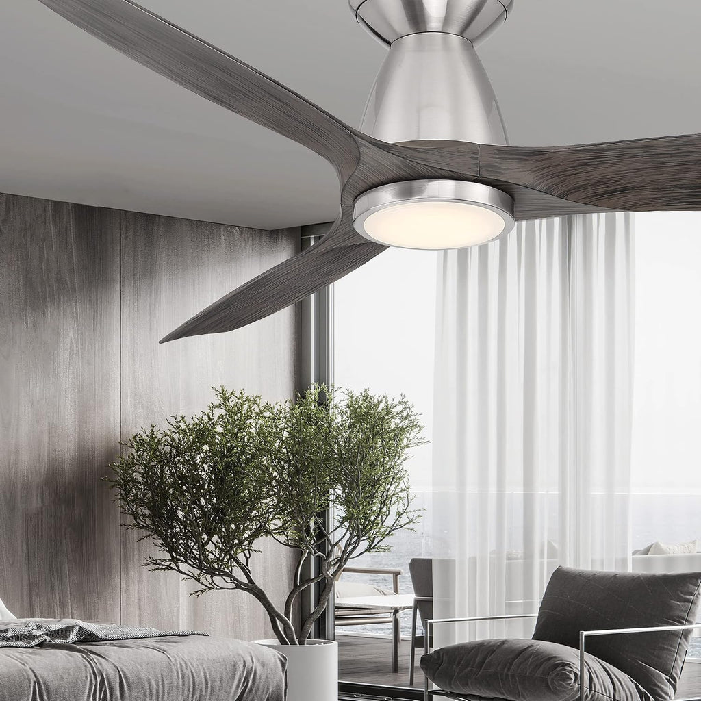 Skylark Smart Indoor and Outdoor 3-Blade Flush Mount Ceiling Fan 54in Brushed Nickel/Ebony Adjustable CCT 2700K-3000K-4000K-5000K LED Light Kit and Remote Control works with Alexa, iOS or Android App