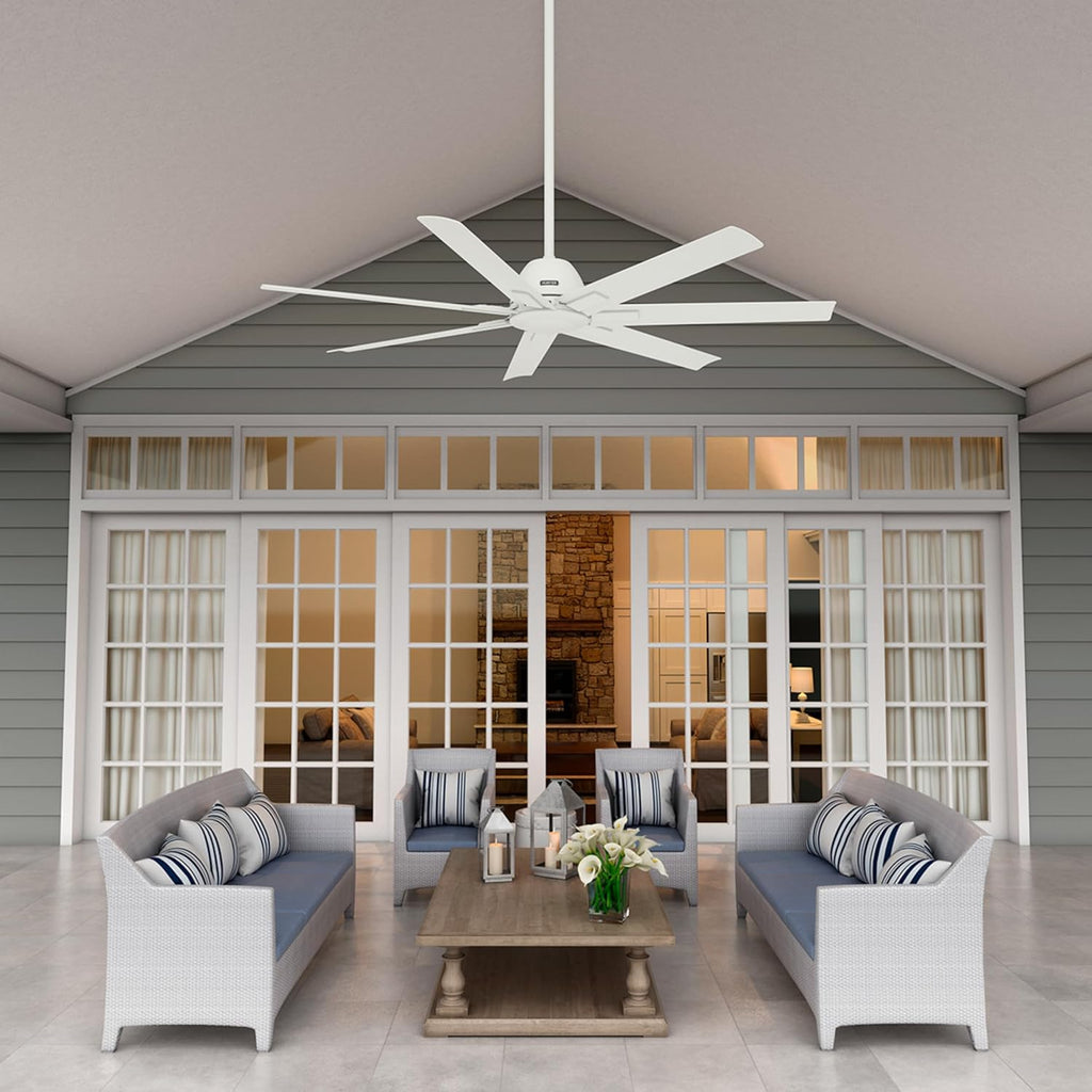 Hunter 60' Downtown Indoor/Outdoor Ceiling Fan, Wall Control, Matte White | ENERGY STAR fan is 64% more efficient, with SureSpeed high-velocity airflow for great rooms, lofts, or covered porches.