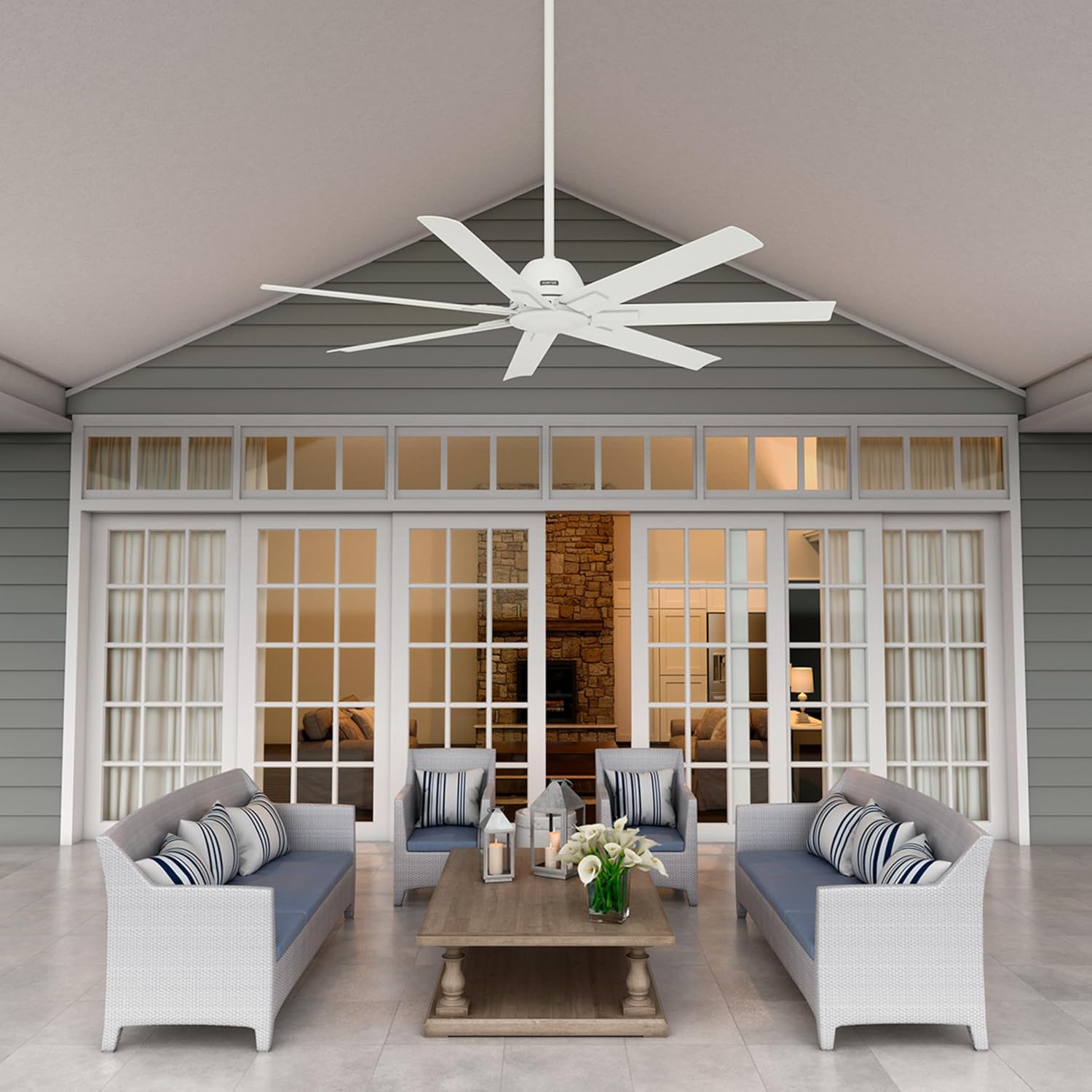 Hunter 60' Downtown Indoor/Outdoor Ceiling Fan, Wall Control, Matte White | ENERGY STAR fan is 64% more efficient, with SureSpeed high-velocity airflow for great rooms, lofts, or covered porches.