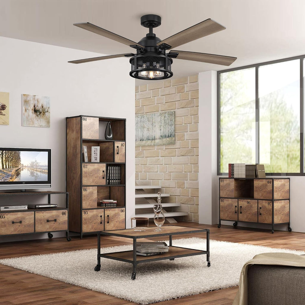 Ceiling Fans with Lights and Remote 52 Inch Farmhouse Rustic Ceiling Fan for Bedroom Living Room Black Chandelier Ceiling Fan with E12 Socket, 3 Speeds, Reversible 5 Blades, Timer, Ventilador de Techo