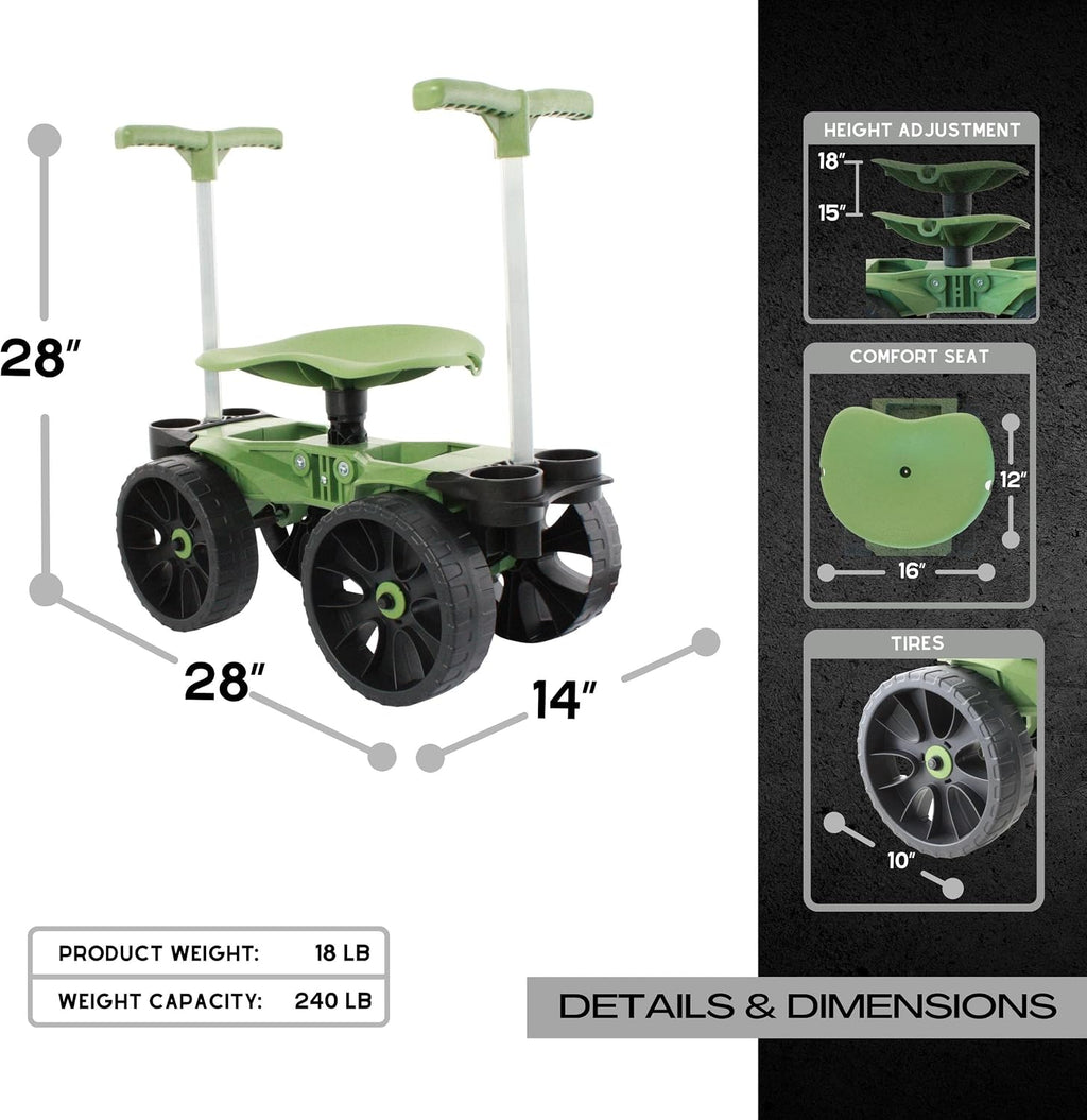 TheXceptional Wheelie Easy-Up | Wheeled Garden Stool with Handles Relieve Pain Getting Up and Down | Gardening Work-Seat with Wheels for Elderly Seniors | Made in USA by Vertex | Model EX530