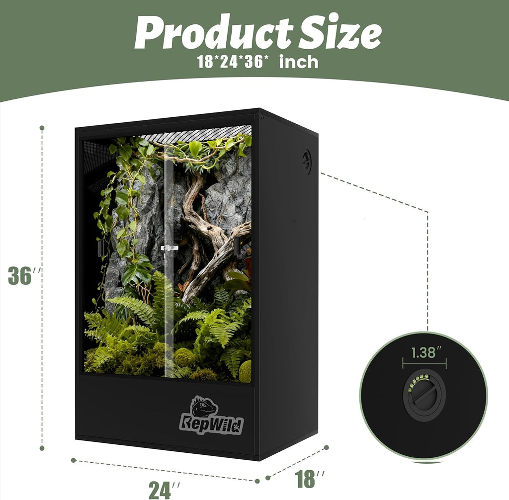 65 Gallon PVC Tall Reptile Tank/Terrarium, RepWild 24' x 18' x 36' Arboreal Reptile Habitat Enclosure with Sliding Door & Heavy-Duty Screen for Amphibians, Crested Gecko Lizard Chameleon