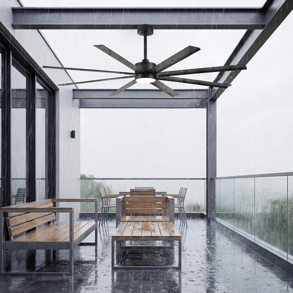 56 Inch Waterproof Outdoor Ceiling Fan with Light, All Weather Wet Rated Smart Fan with Alexa/App/Remote Control, 8 Modern Black Aluminum Blades, High CFM Quiet DC Motor, for Exterior Patio Porch