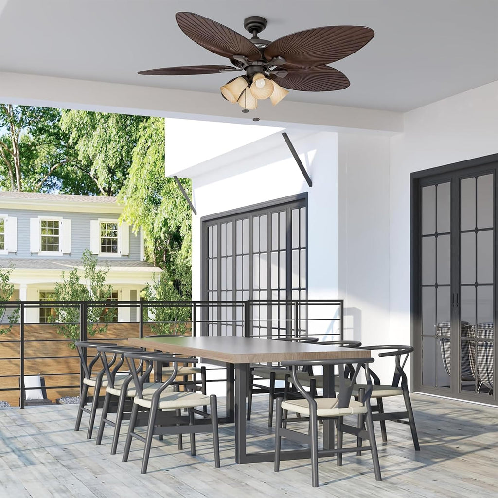 Honeywell Palm Island 52 Inch Tropical Indoor Outdoor Ceiling Fan, LED Light, 5 Palm Leaf Blades, Pull Chain Control, Quiet Motor, Oil Rubbed Bronze