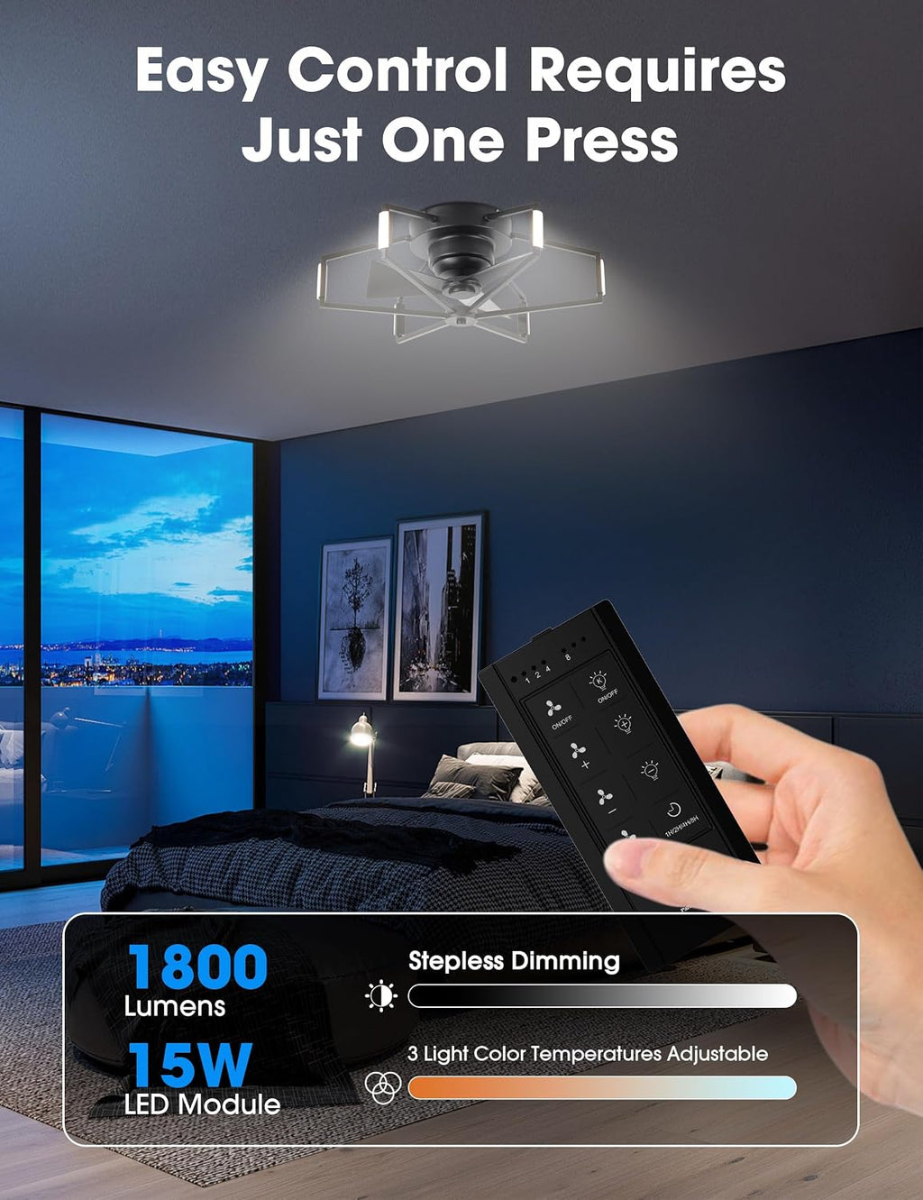 Low Profile Ceiling Fan with Lights and Remote, 21 Inch Flush Mount Black Ceiling Fan for Bedroom, Entryway, Hallway, 6-Speed DC Motor, Reversible 3 Blades, Dimmable LED, 3 Color Temperatures