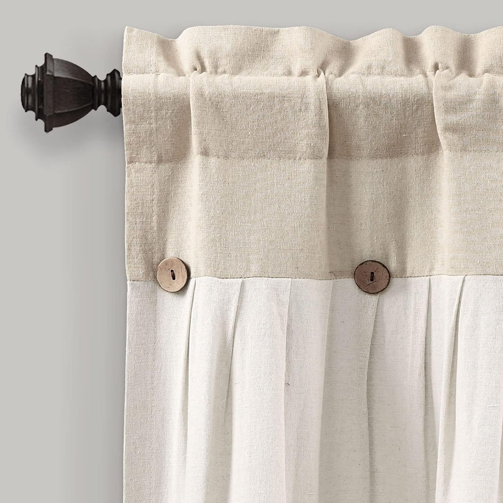 Lush Decor Linen Button Valance | 52'W x 18'L | Farmhouse Style | Coconut Husk Buttons | Pack of 12