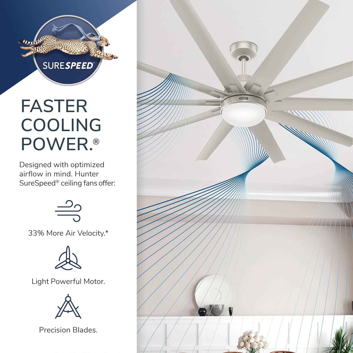 Hunter 72 inch Outdoor or Indoor Ceiling Fan with LED Light - Black Ceiling Fan with Wall Control, for Patio, Garage, or Porch, Quiet, Standard Mount, 10 Blades - Overton 52618, Matte Black