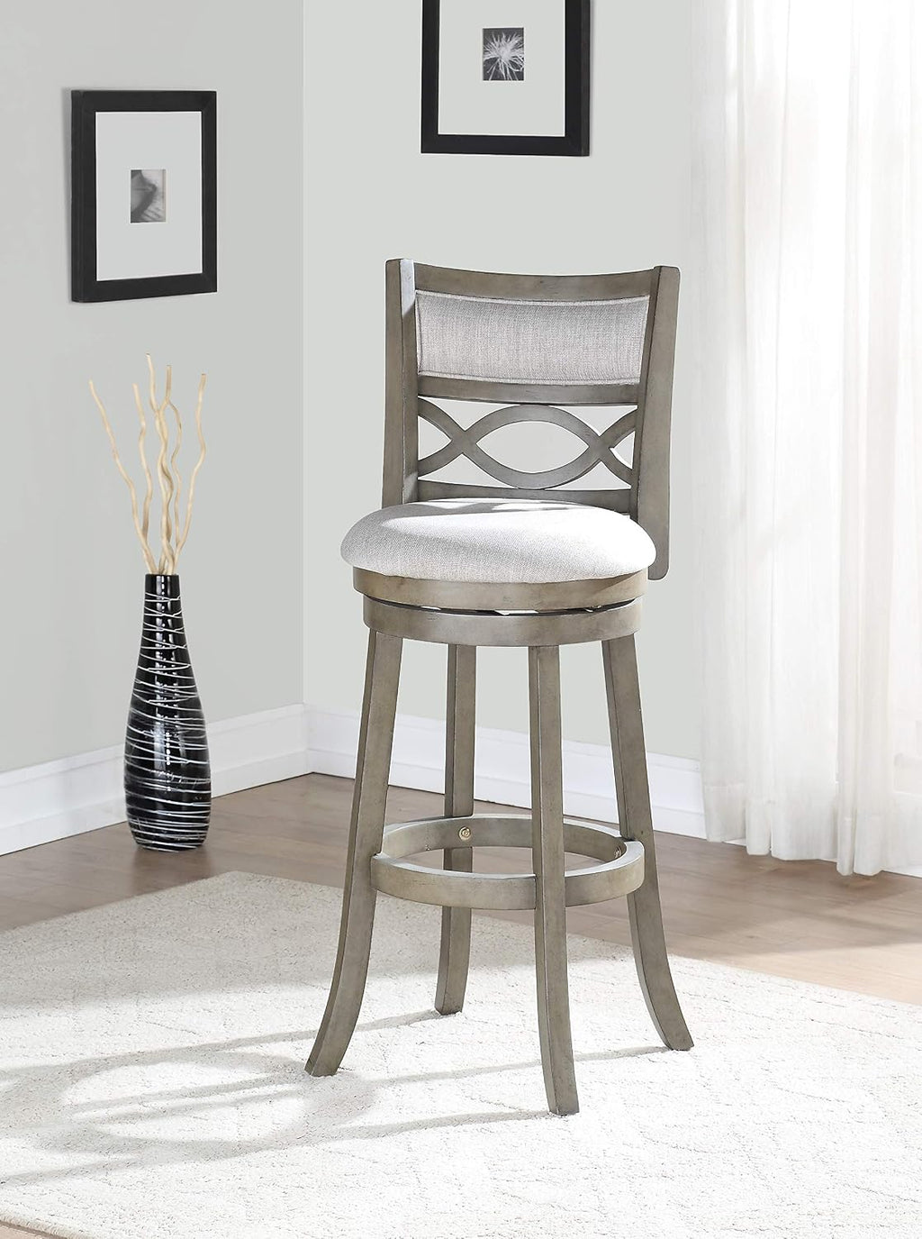 New Classic Furniture Manchester Pub Height Swivel Bar Stools, Set of 2, 29-Inch, Fabric Upholstered Seat & Back Rest, Gray