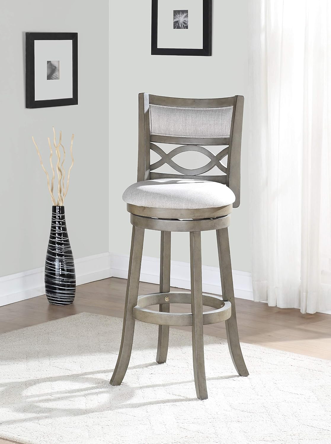 New Classic Furniture Manchester Pub Height Swivel Bar Stools, Set of 2, 29-Inch, Fabric Upholstered Seat & Back Rest, Gray