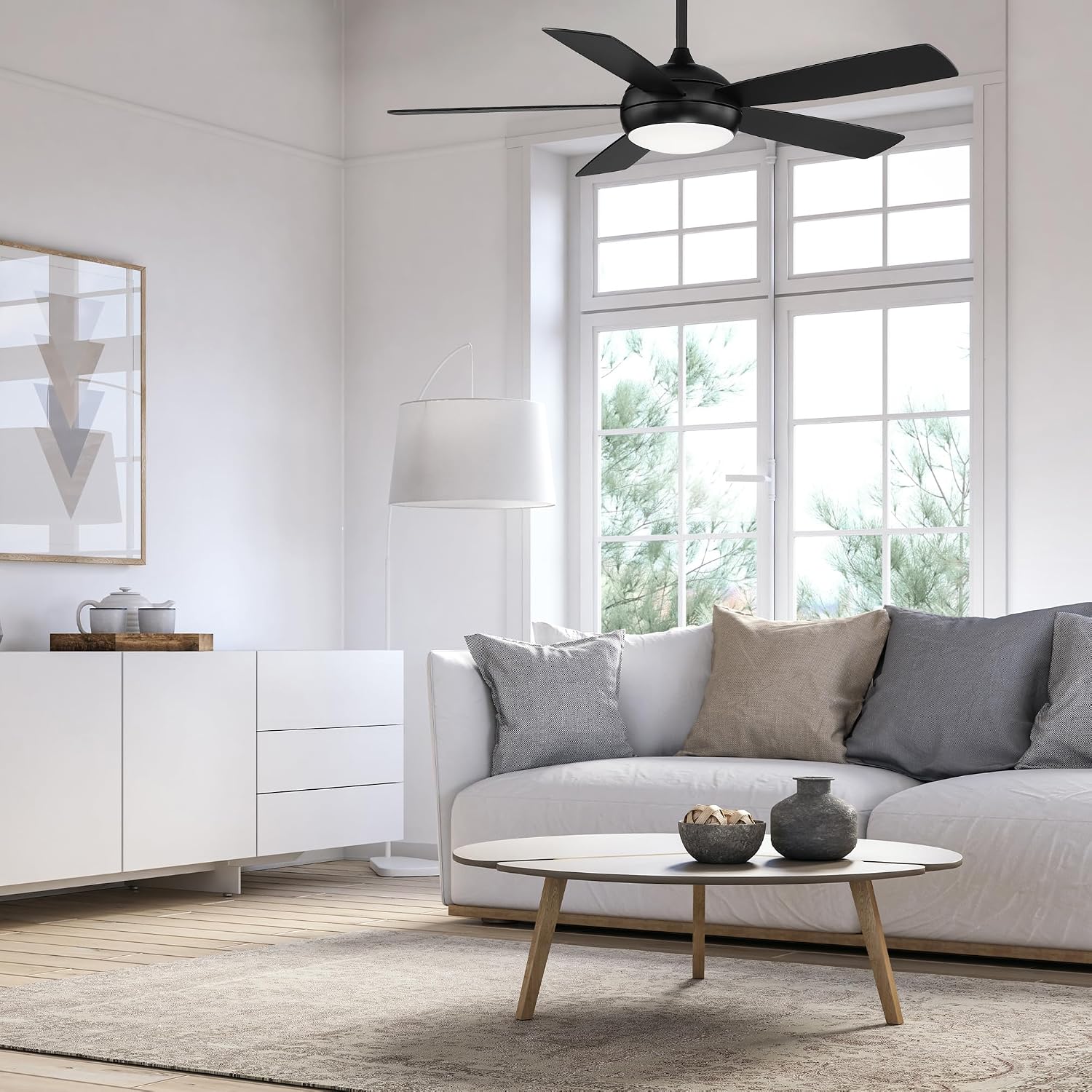 WAC Ceiling Fans F-005L-BN Odyssey 52' Ceiling Fan with LED Lights and Remote, Brushed Nickel