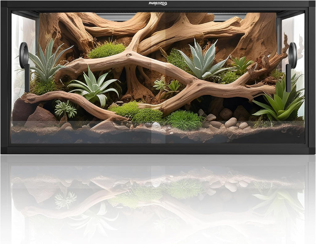 Phailozoo 50 Gallon Reptile Enclosure, Colorful Aluminum Frames Reptile Tank Assemble Within 6 Steps, Rust Proof Mesh Top for Air Circulation & Light Penetration, Dual Grommets for Multiple Wire Use