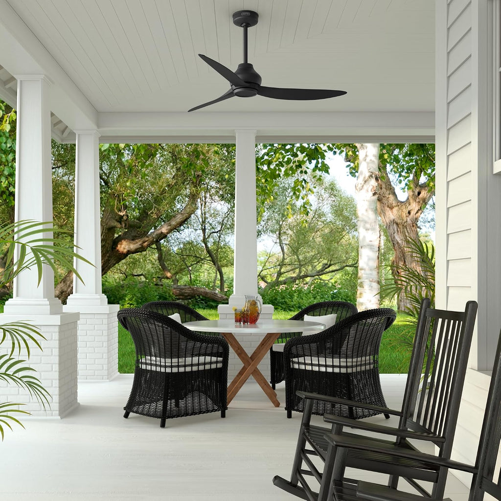 Hunter - Mazzini Indoor/Outdoor Ceiling Fan, Remote, 52-inch, Casual-style, 6-speed DC Motor, Energy Star, for porches, patios, sunrooms, bathrooms (Matte Black)
