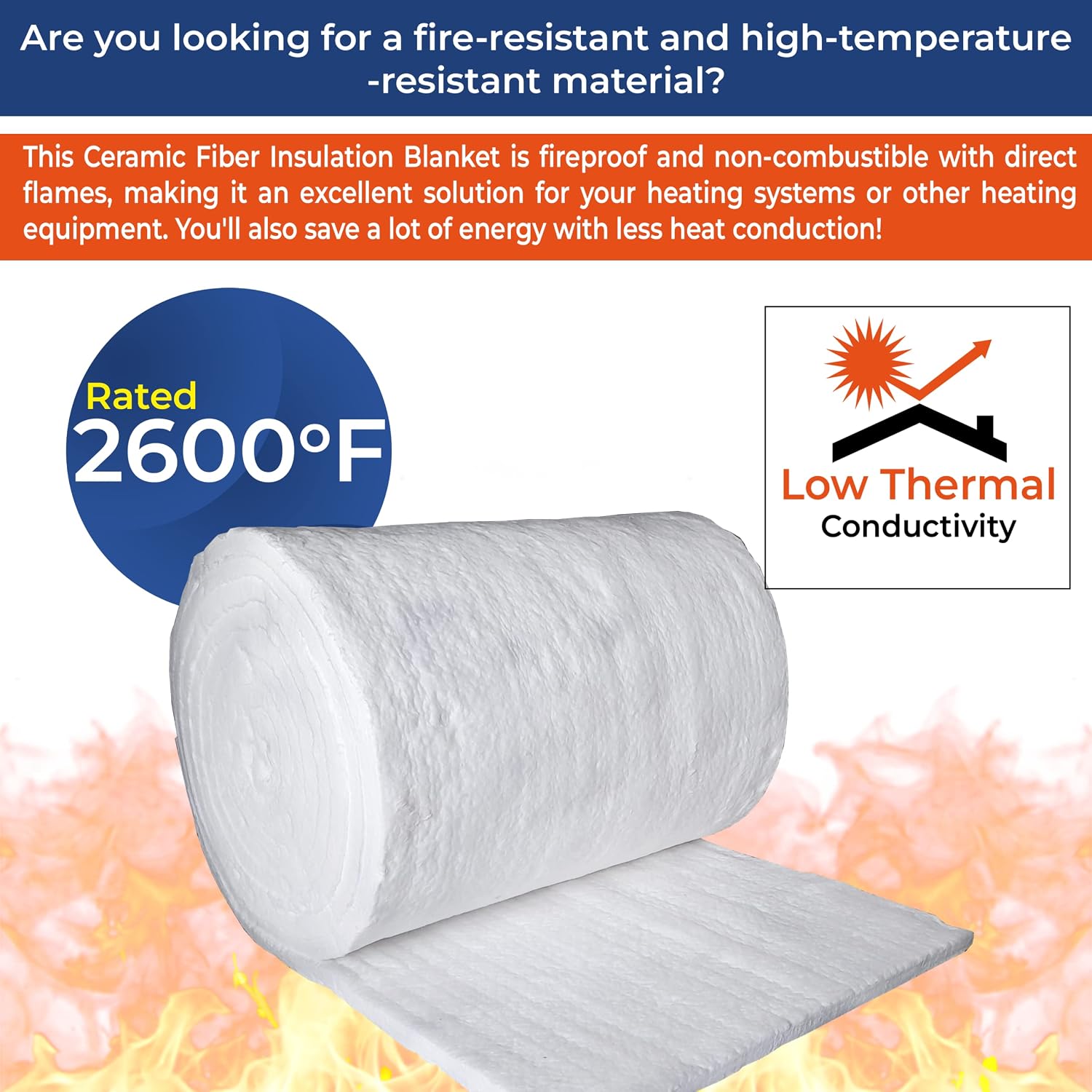 SIMOND STORE Ceramic Fiber Insulation Blanket - 1' x 24' x 300' (25'), 8# 2600F, High Temperature Insulation Baffle for Fireplace, Stove, Pizza Oven, Forge, Furnace, Kiln, Chimney, Boiler, Dishwasher