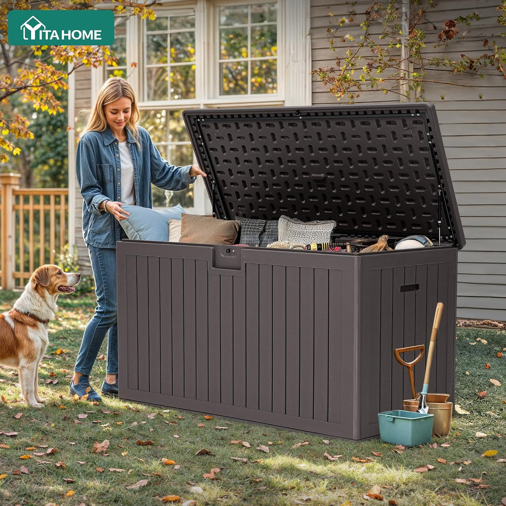 YITAHOME 220 Gallon Double-Wall Deck Box with Divider & Side Handles, Outdoor Large Storage for Patio Furniture Cushions, Garden Pool Accessories, Water Resistant & Lockable