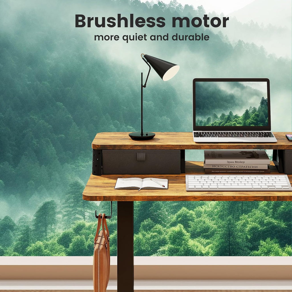 Electric Standing Desk with Two Drawers,40 x 24 Inch Sit Stand Desk Adjustable Height, Stand Up Desk with Storage Shelf, Computer Workstation for Home Office, Rustic Brown