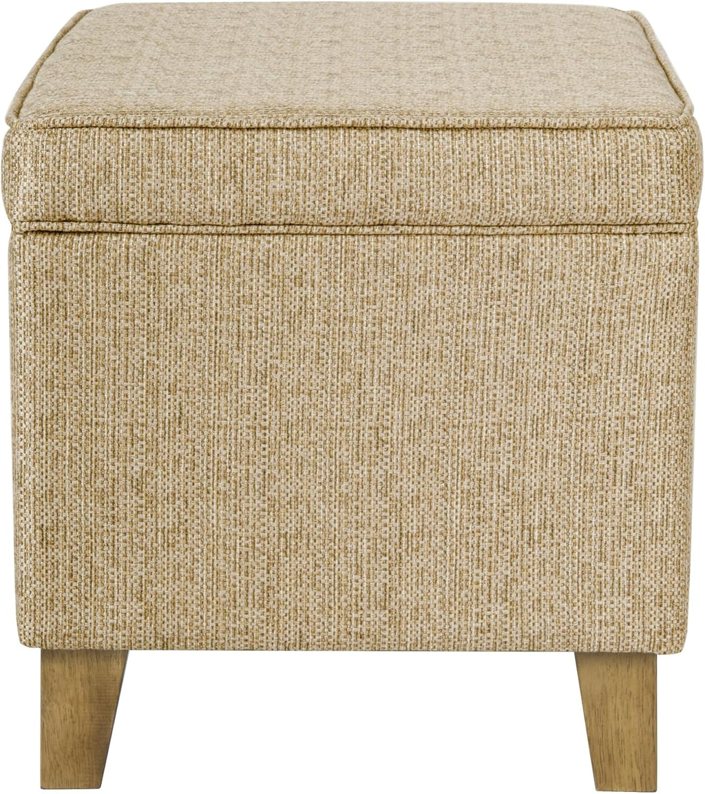 Homepop Home Decor | Medium Square Storage Ottoman with Hinged Lid | Ottoman with Storage for Living Room & Bedroom, Tan