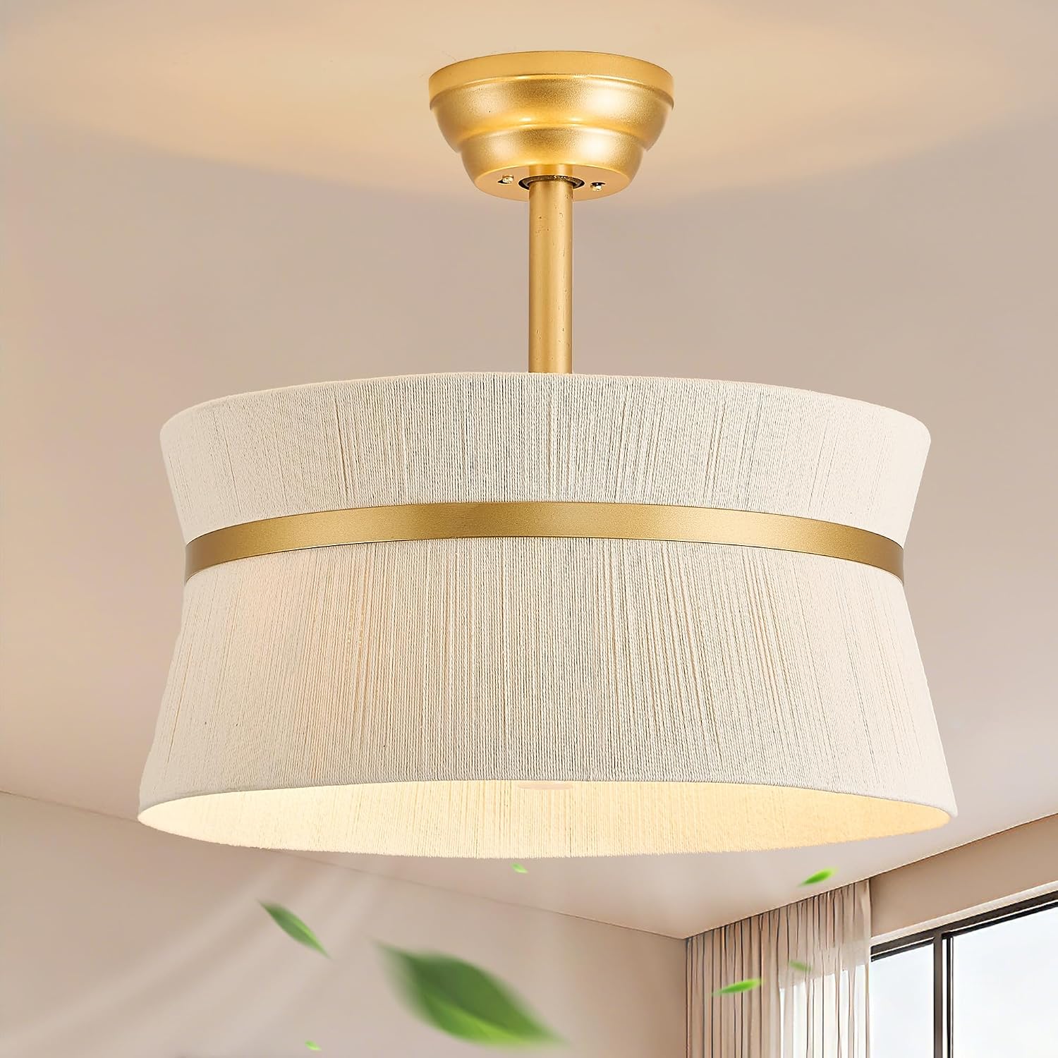 Boho Caged Ceiling Fan with Light，Rattan Fandelier Ceiling Fan with Light and Remote Control, Coastal Chandelier Fan for Bedroom, Living Room,Kitchen,Foyer(20 Inch, 6 Speed, Timing Adjustable Height)