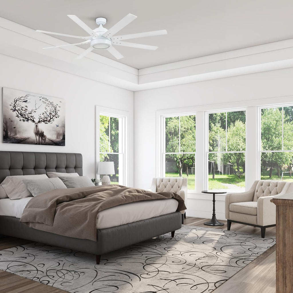 Honeywell Ceiling Fans Xerxes Modern 62 Inch Ceiling Fan with Light, Remote Control Fan, LED Indoor Fan with 8 Blades, White and Gray Wash Blade Finish Options, White (51628-01)