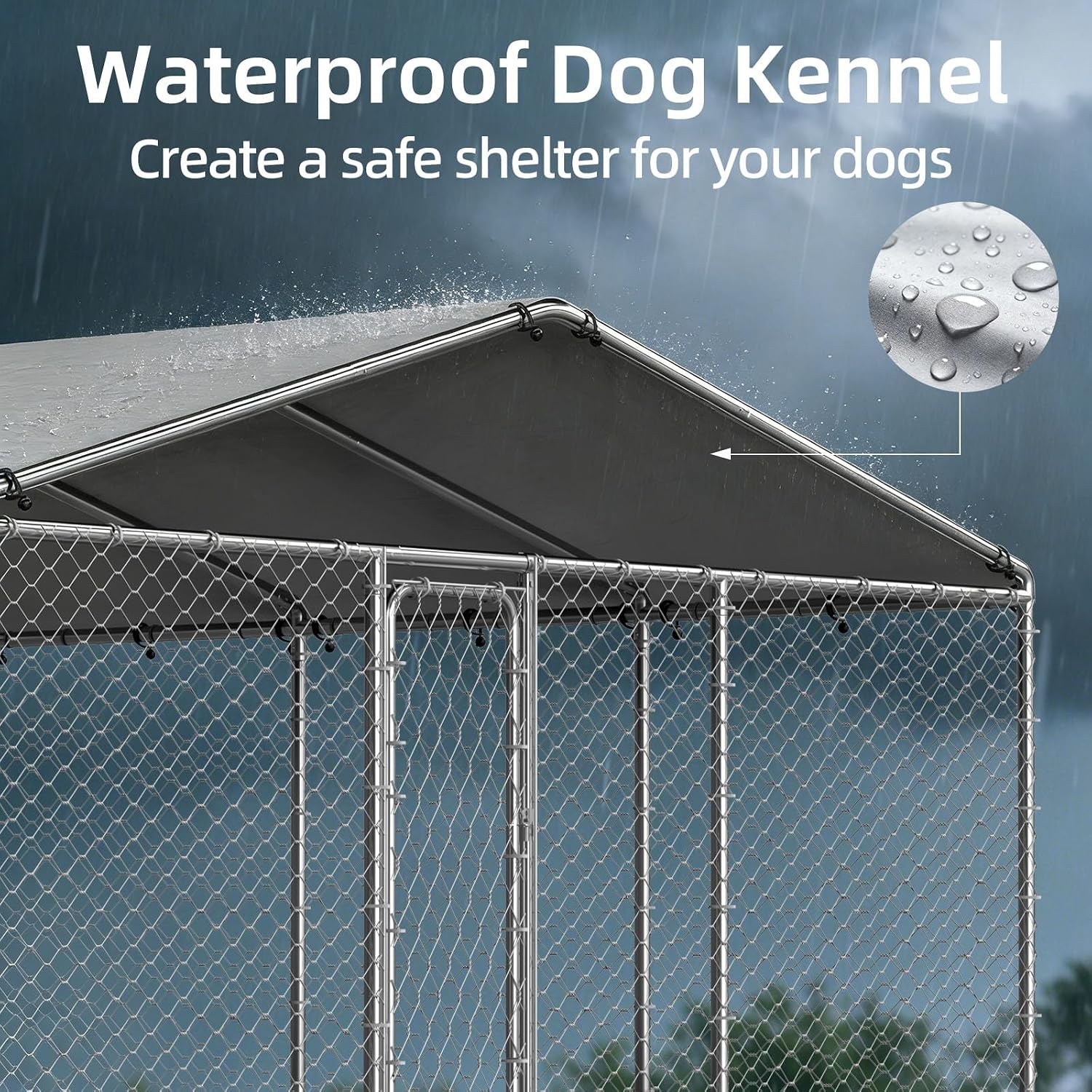 7.8x7.8FT Large Outdoor Dog Kennel Outside,Heavy Duty Dog Enclosure with Waterproof Cover Roof and Steel Fence Security Lock for Dogs(93x93x63in)