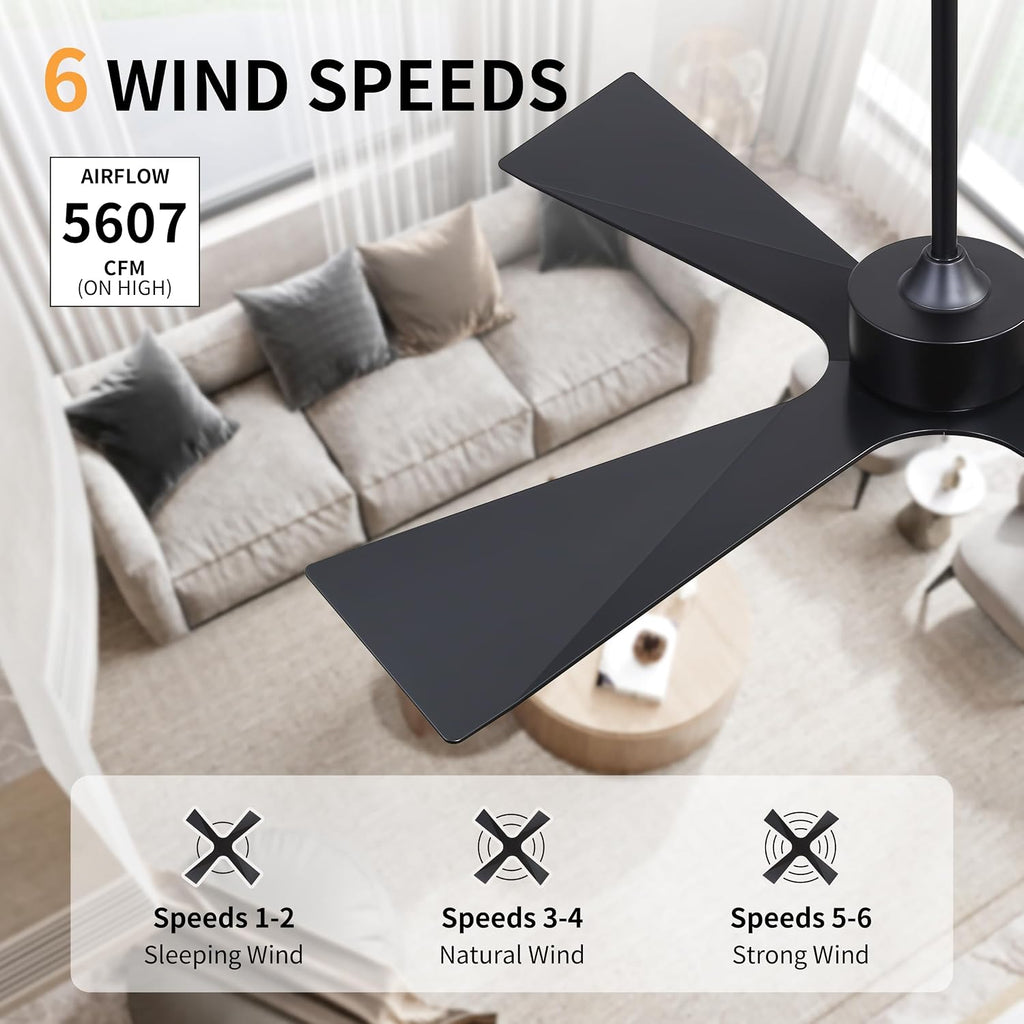 WINGBO 54' Wet Rated Outdoor Ceiling Fan without Lights, 4 ABS Plastic Blades, Reversible DC Motor, 6-Speed Remote Control, Waterproof Ceiling Fan No Lights for Patio Porch Gazebo Garage, Black