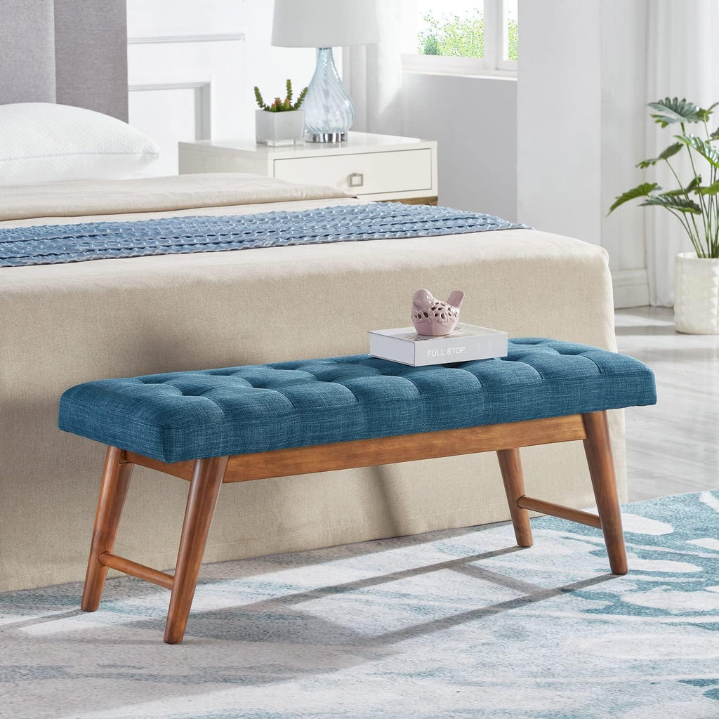 Amazon Basics Modern Haraden Upholstered Button-Tufted Bench, Blue, 16 x 44 x 17 in