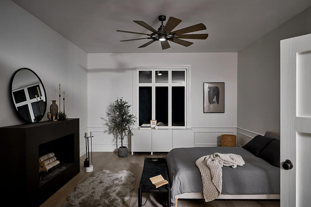 Kichler Gentry XL 65' Ceiling Fan with Lights, 1-Light LED, 3000K, 9-Blade Modern Industrial Fan for Bedroom in Anvil Iron, (65' W x 16.5' H), 300265AVI