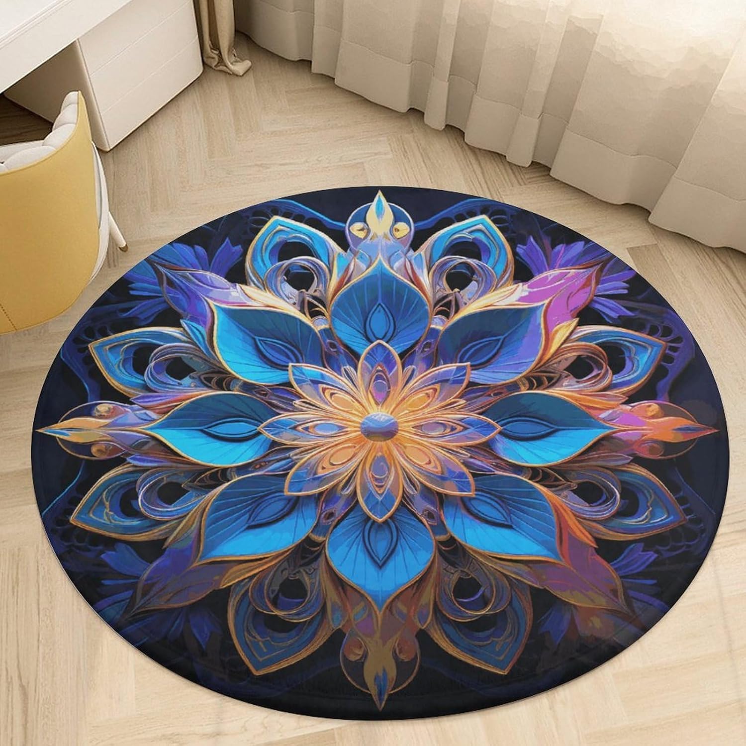 Rectangle Mandala Coral Velvet Round Floor Mat Non-Slip Bath Rug Floor Covering for Bathroom Vanity Guest Suite & Vacation Home
