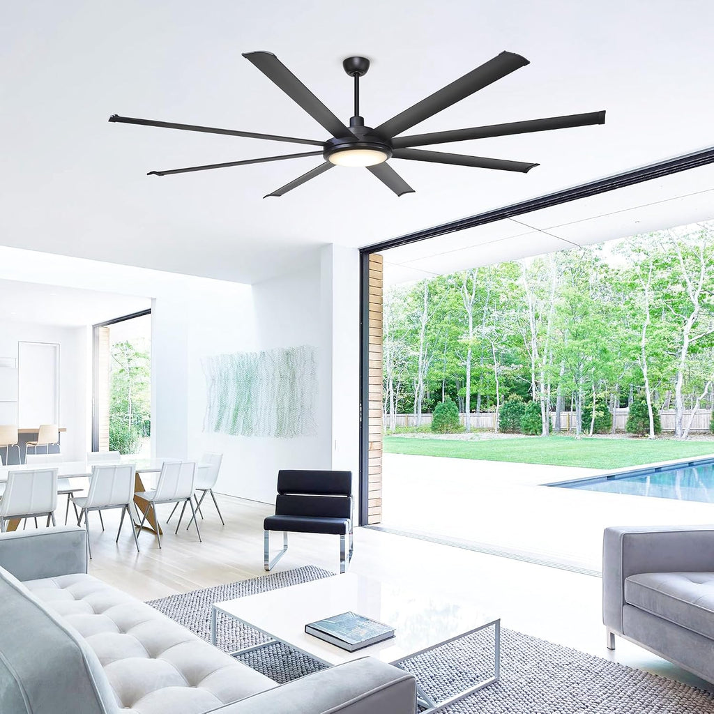 Parrot Uncle Ceiling Fans with Lights and Remote, 75 Inch Black Industrial Ceiling Fan with LED Light for Bedroom Living Room Indoor Outdoor, 6-Speeds Reversible DC Motor, 8 Aluminum Blades, Timer