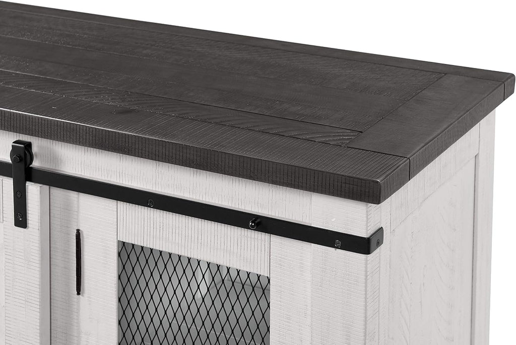 Martin Svensson Home 65' Solid Pine Wood Entertainment Center with Storage. Rustic TV Stand for TVs up to 70.' Sliding Doors, Adjustable Shelves & Cable Management – White and Grey Finish