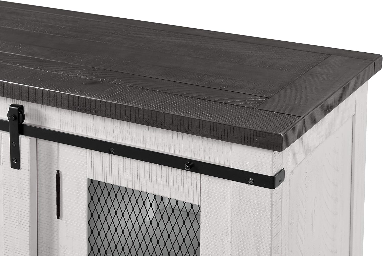 Martin Svensson Home 65' Solid Pine Wood Entertainment Center with Storage. Rustic TV Stand for TVs up to 70.' Sliding Doors, Adjustable Shelves & Cable Management – White and Grey Finish