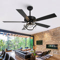 52 Inch Ceiling Fans with Lights, Creative Modern Black Ceiling Fan and Remote, Dimmable, 6 Speeds, Quiet, Dual-Sided Reversible 5 Blades Indoor Outdoor Chandelier Fan for Bedroom Living Room