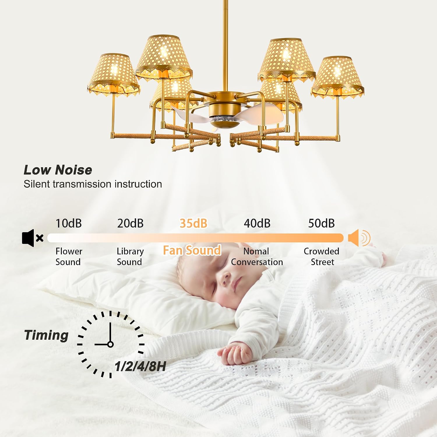 Garwarm Ceiling Fans with Lights,Boho Rattan Fandelier Ceiling Fan with Lights,Chandelier Ceiling Fan Remote Control for Kitchen Island Dining Living Room Nursery